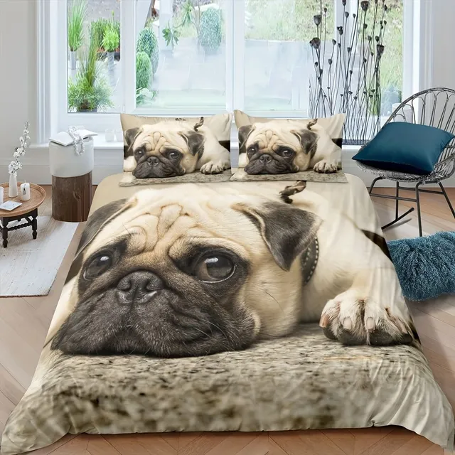 Cute 3D duvet coating with dog motif (1 coating + 2 pillowcase coatings)