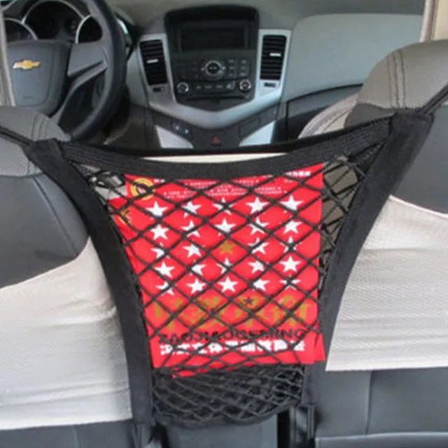 Mesh car organiser between the seats