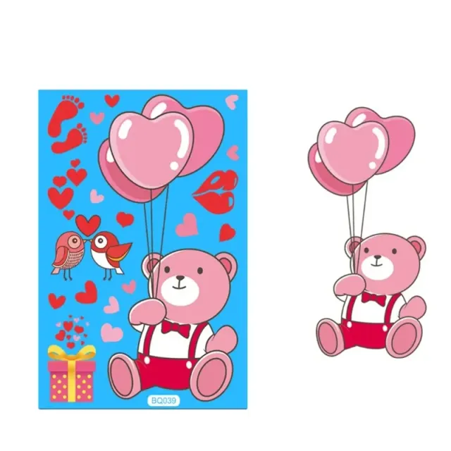 Set of decorative cute stickers for windows with Valentine's motif