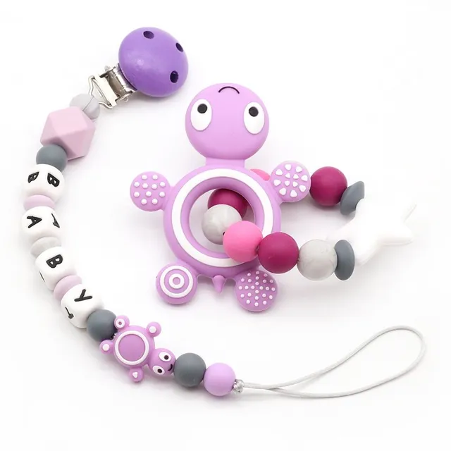 Baby silicone teether on clip Purple