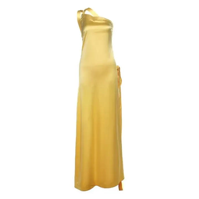 Women's elegant dress on one shoulder, long and in yellow color