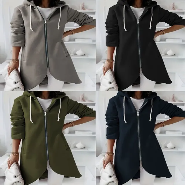 Women's long hoodie with zipper and hood