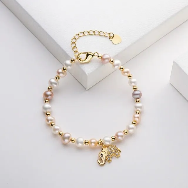 Women's pearl bracelet with elephant