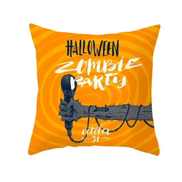 Halloween Kissenbezug mit kreativem Motiv von Kürbis und Totenkopf