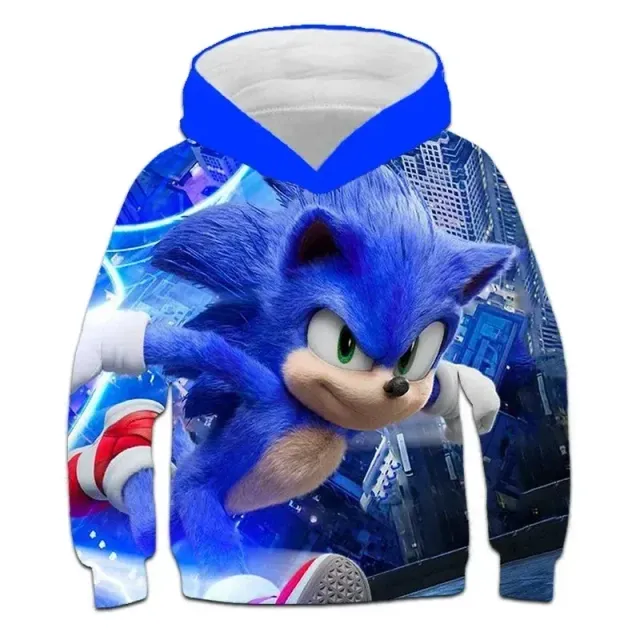 Hanorac unisex pentru copii cu glugă și imprimeu 3D cu Sonic