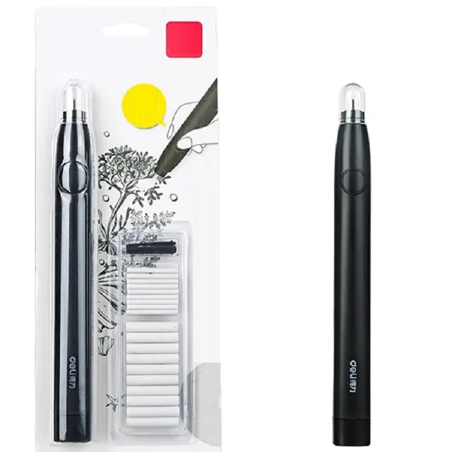 Electric pencil with rubber extraction on 2 AAA batteries with spare adapters Adjustable electric rubber Pencil with thin and thick rubber Rubber lubrication with different thicknesses in pencil shape 17,5 x 1,8 cm