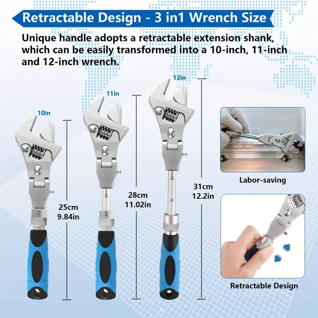 5v1 ratchet adjustable wrench with 180° tilting adjustable torque wrench with swivel head