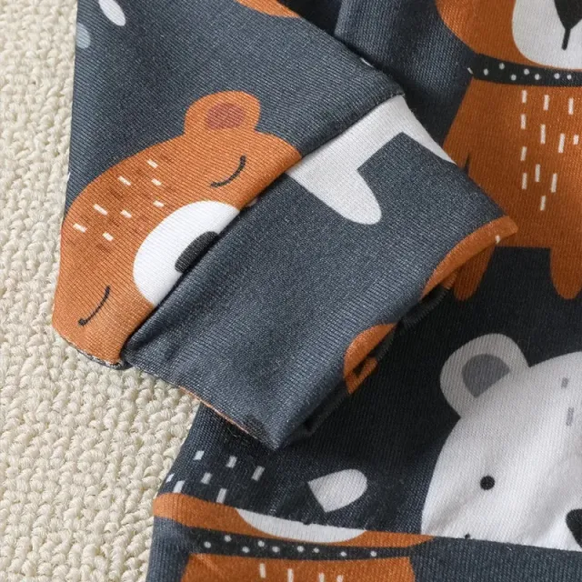 Sweat à capuche en coton pour enfants avec imprimé ours et pantalon assorti pour garçons