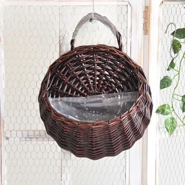 Hanging wicker retro flower basket