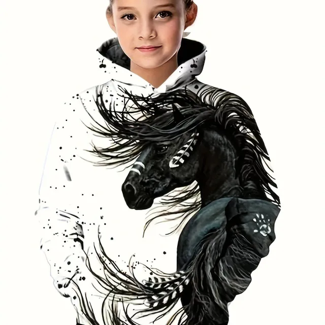 Trends horse sweatshirt with hood and 3D printing