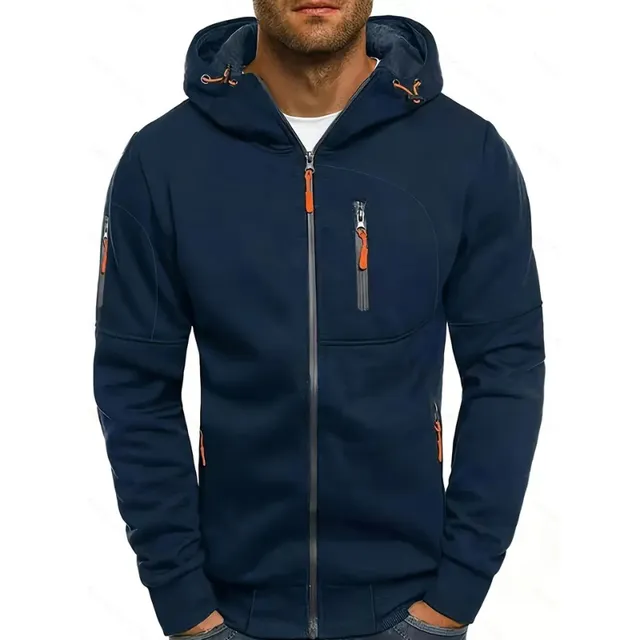 Men's comfortable loose hoodie with hood and zipper