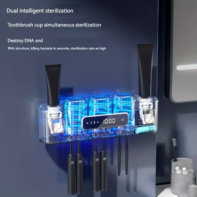 Suport pentru Periuța de Dinti Ultravioletă Inteligentă, cu Încărcare USB, cu Dispozitiv de Stoarcere a Pastă de Dinti, Suport de Periuță de Dinti Ultravioletă, Accesorii de Baie, Inteligent