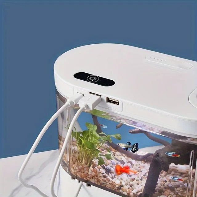 1pc Mini Aquarium with LED Atmospheric Light, Mini Aquarium Set with Filtering System, Table Aquarium, Table Mini Aquarium