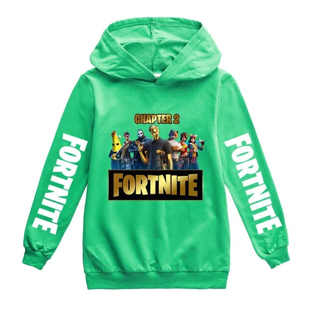 Detská mikina s kapucňou s potlačou Fortnite na rukávoch a hrudi