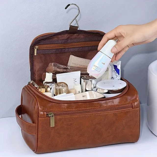 Men's travel toilet bag with organizer and waterproof treatment