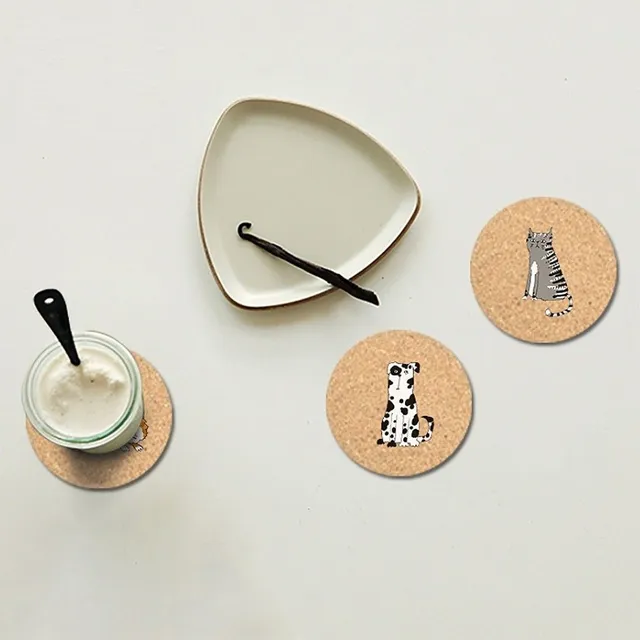 Cork coasters with cat and dog 2 pcs