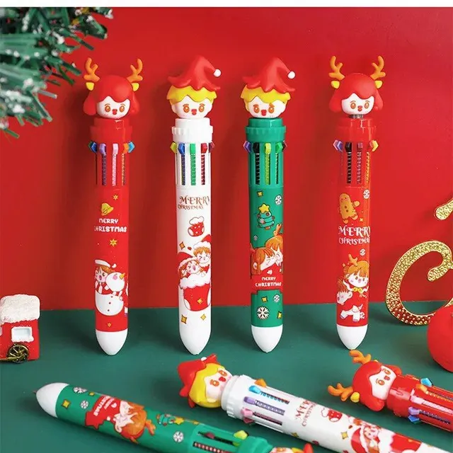 Christmas ballpoint pen with 10 colors - press color pen