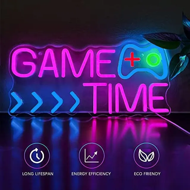 Letrero LED neón "Game Time" para pared - Para zona de juegos y fiestas