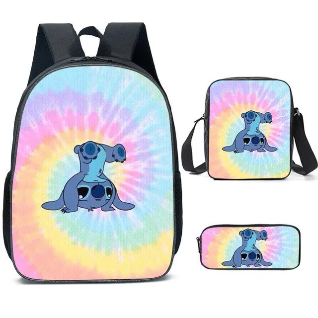 Set pentru copii cu 3 piese școlare cu motivele personajelor animate preferate Lilo și Stitch Rucsac / Geantă peste umăr / Penar