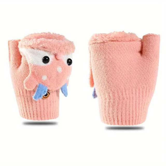 Universal fleece gloves with thimble and cheerful pattern for children and adults