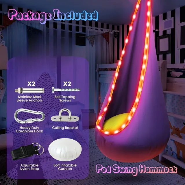 Swing z efektami świetlnymi - Hanging hammock z oświetleniem LED