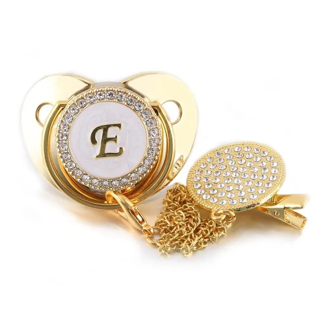 Beautiful pacifier with initials and rhinestones in gold