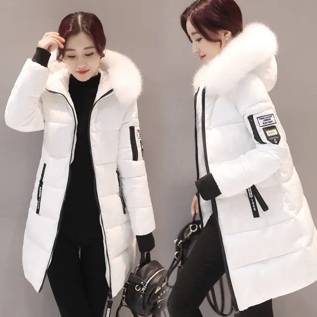 Women's winter jacket with distinctive collar and appliqués