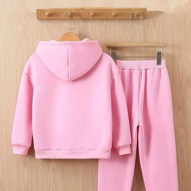 Girl's warm sports kit with fleece - hoodie and leggings - autumn and winter clothes for leisure