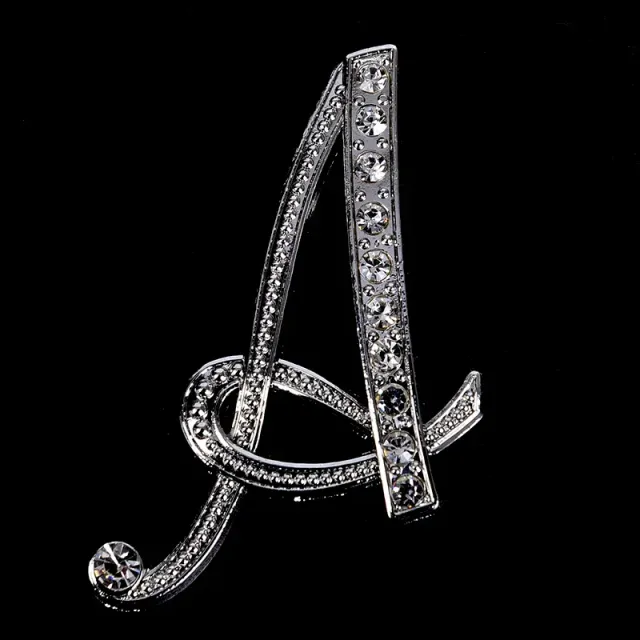 Luxurious women's brooch clip with English letter A-Z made of crystals and rhinestones