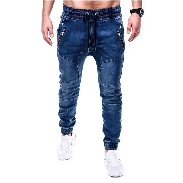 Férfi farmernadrág húzózsinórral derékrészen Denim