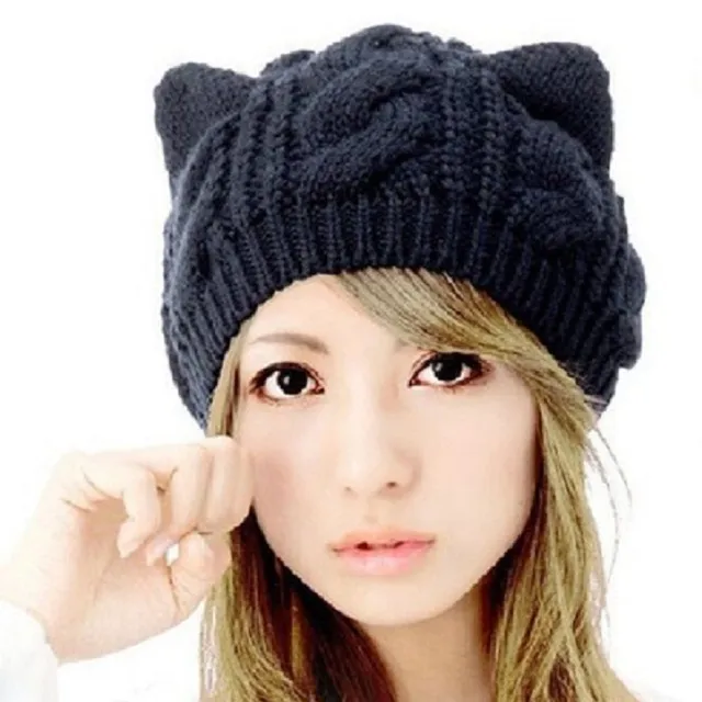 Women's winter knitted hat with ears