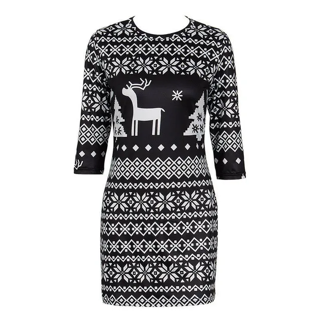 Christmas mini dress with reindeer and tree pattern