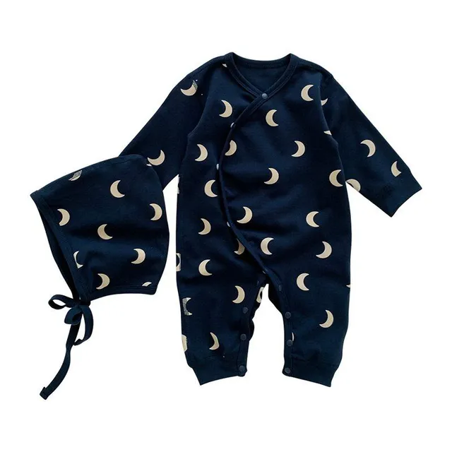 Children's comfortable overall pajamas with cap and moonlight printing