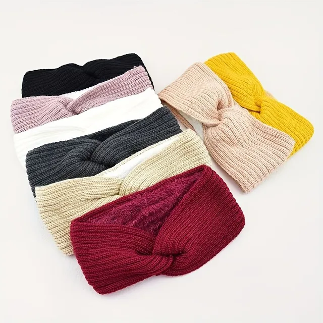 Fashion knitted headband with cross pattern - warm, soft, protects ears from cold