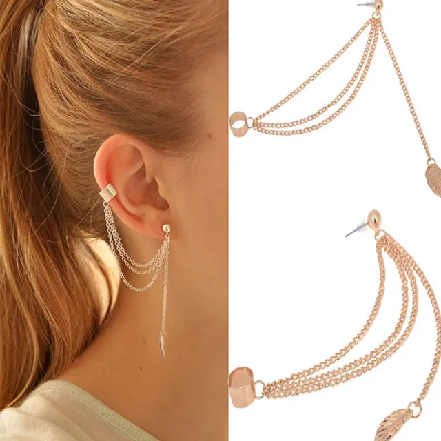 Earrings with chain on one ear