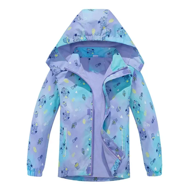 Girl rain jacket with hood and camouflage in rainbow colors - Waterproof and light baby jacket with removable hood and fleece lining