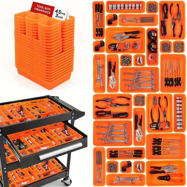 Organizer for toolbox 45 pcs: SUCCESSFUL SETTING for screws, nuts, tools and small parts - orange