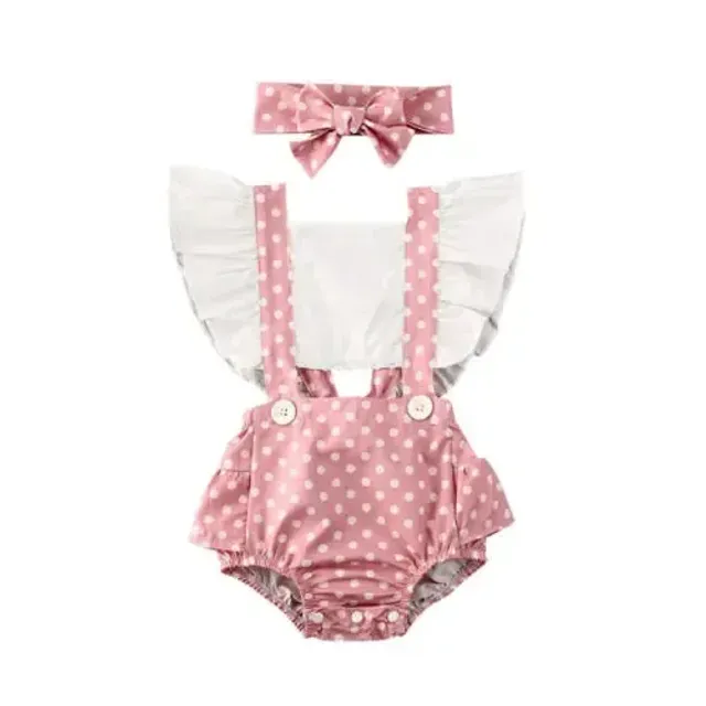 Children's overall with ruffles and floral pattern + headband