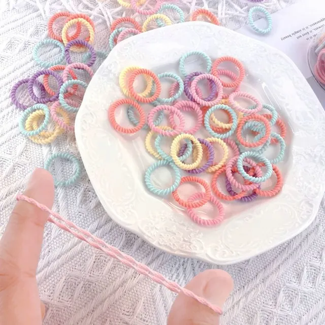 100pcs Cute elastic polyester hair rubber bands for children and girls - Colorful hair accessories