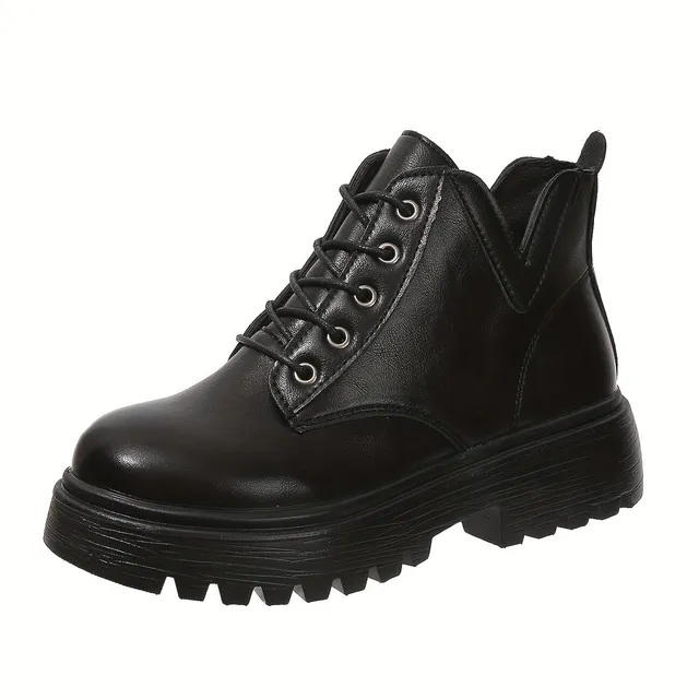 Women's ankle platforms for laced with round toe, british-style combat boots