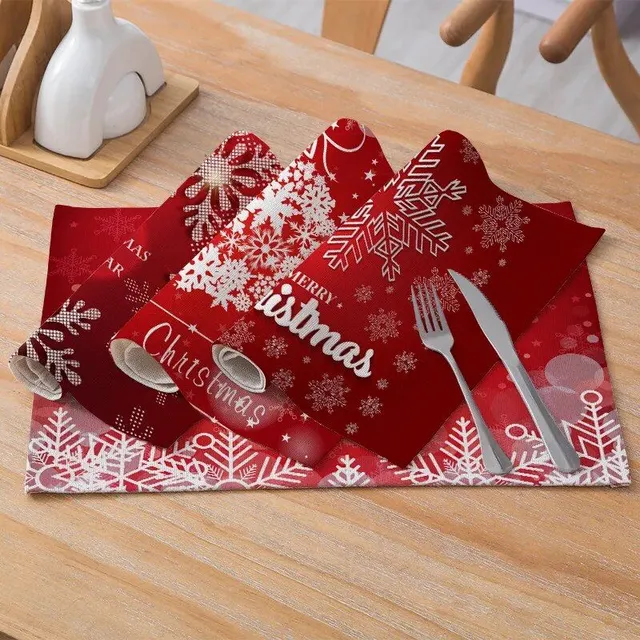 Piros karácsonyi poháralátét és asztalnemű, áthatolhatatlan, mosható - több változat