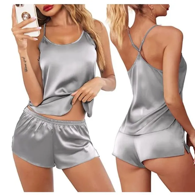 Women's sexy modern satin pyjama set with crossed back and shorts Celin