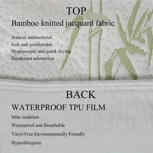 Chránič matrace z bambusového vlákna, nepromokavý a ultra měkký prodyšný, na postel, pro pohodlí a ochranu, s hlubokou kapsou, pratelný v pračce