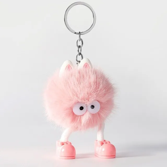 Cartoon Animal Pom Pom Keychain Cute Ply Doll Pendant On Keys Wallet Bag