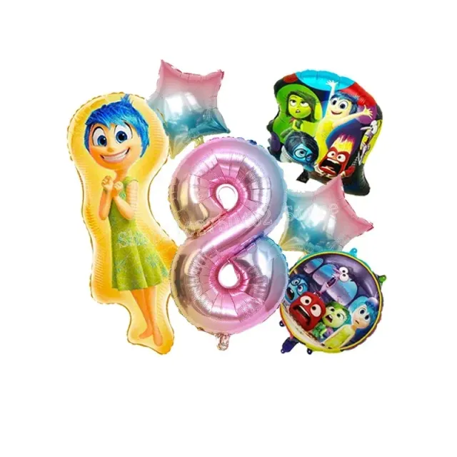 Ensemble de ballons d'anniversaire en aluminium avec numéro - personnages du film Vice-Versa 2