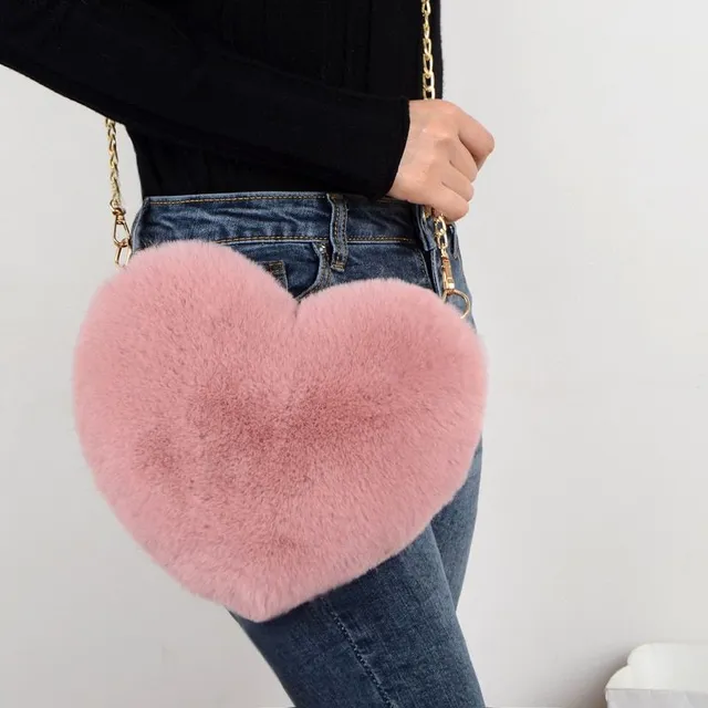 Women's cute plush shoulder bag in the shape of a heart