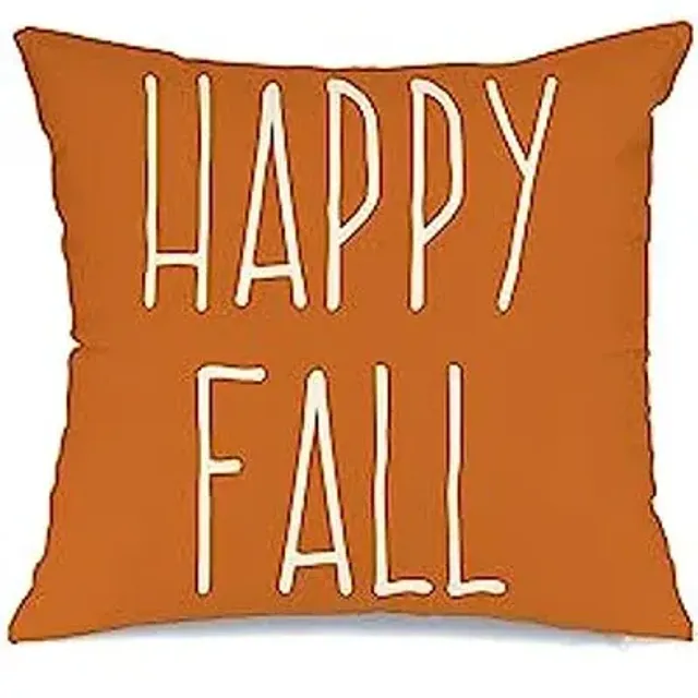 Autumn linen square pillowcase with striped pattern and inscription "Hello Pumpkin"