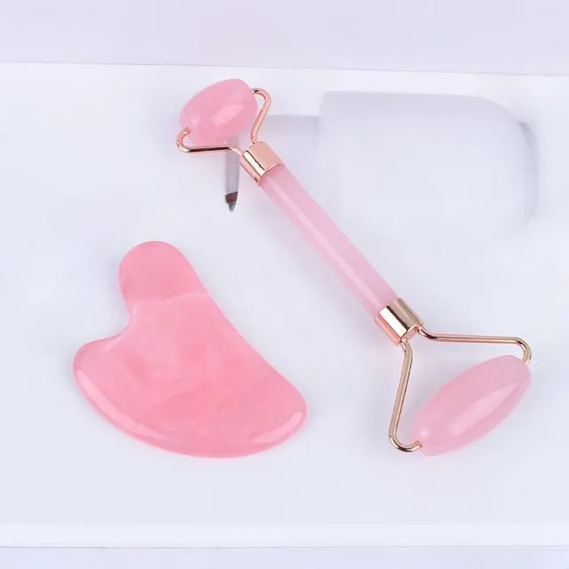 Pink quartz roller and Gua Sha for face and body