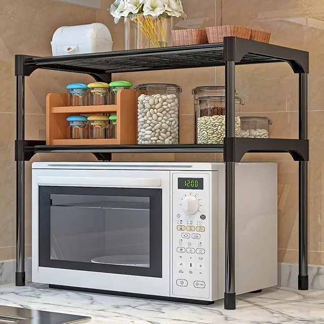 Microwave Stand with shelves organizer, 2 floors, stainless steel network shelf on kitchen counter
