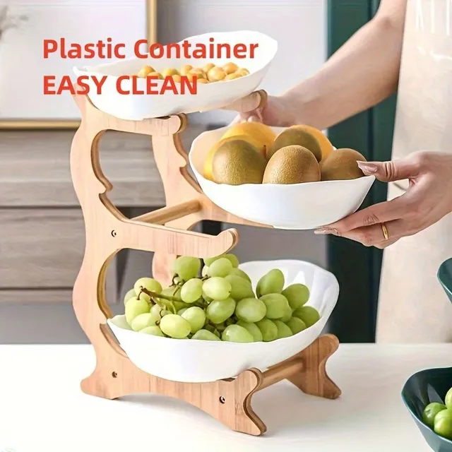 2/3 Floor creative fruit rack made of durable plastic with wooden stand